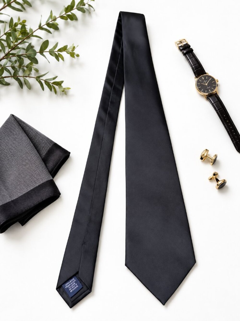 John Ashford Black Solid Silk Neck Tie Classic Men's Formal Business
